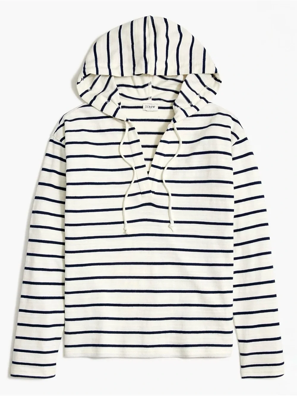 JCrew Women’s V neck Beach Hoodie Navy and Ivory Stripe Size XL